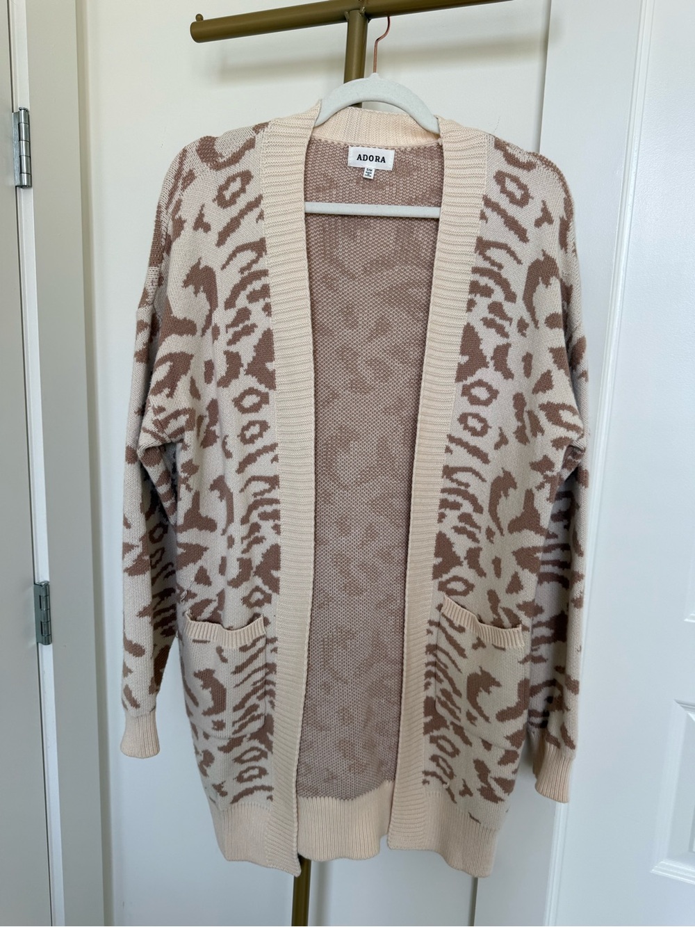 ADORA Cream and Brown Animal Print Open-Front Cardigan